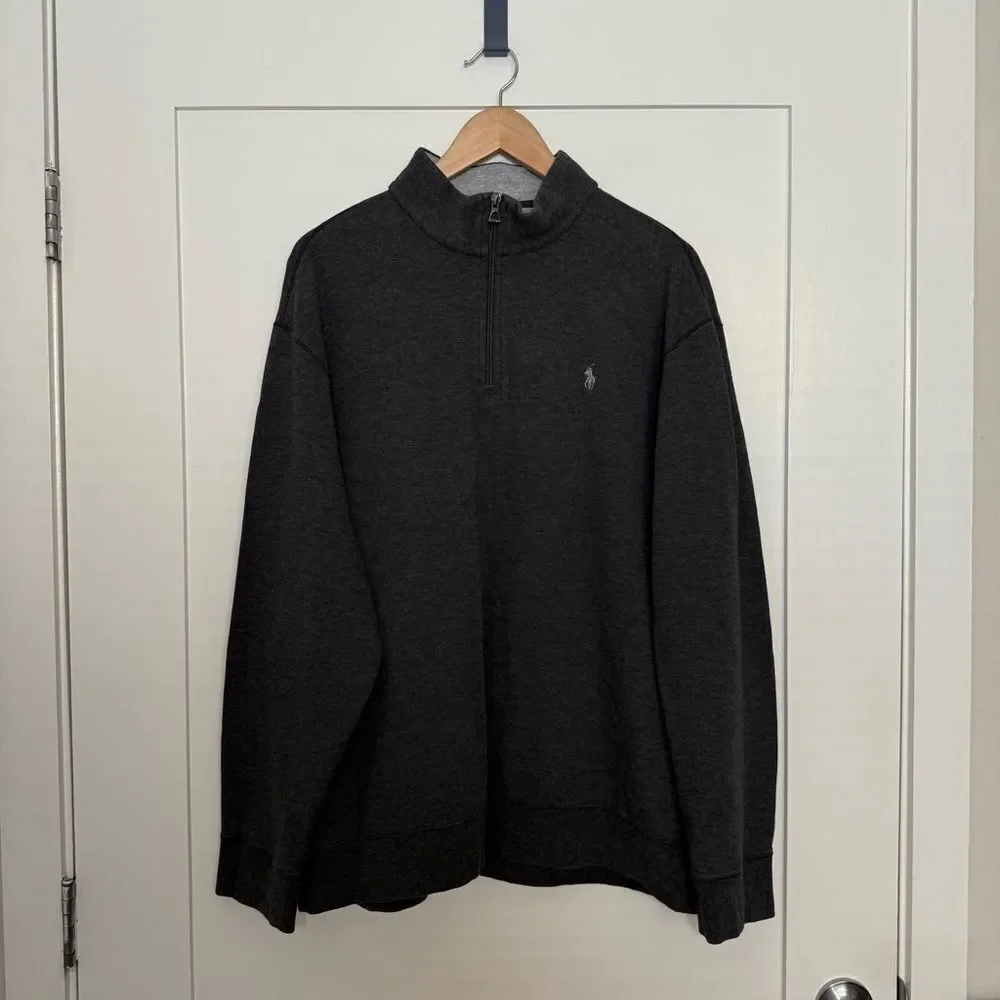 Polo Ralph Lauren Sweater Mens Sz XXL Gray Performance 1/4 Zip Mock Neck Preppy